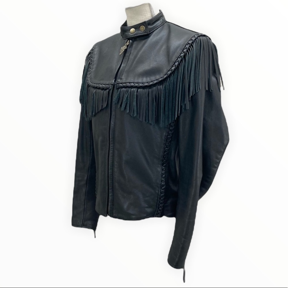 HARLEY-DAVIDSON Willie G Genuine Leather Women’s Black Fringe Jacket Sz Medium - Picture 7 of 16